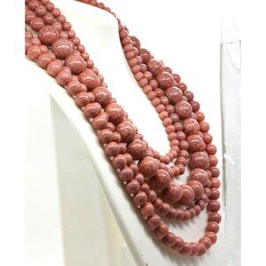 VINTAGE BAUBLEBAR coral pink statement/runway bead necklace 5 strand 19"-26"